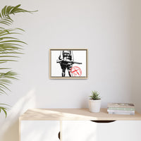 Vintage Explorer Silhouette with Red Stamp Matte Canvas Framed