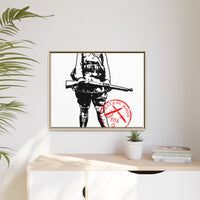 Vintage Explorer Silhouette with Red Stamp Matte Canvas Framed