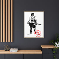 Vintage Explorer Silhouette with Red Stamp Matte Canvas Framed