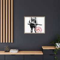 Vintage Explorer Silhouette with Red Stamp Matte Canvas Framed