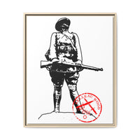 Vintage Explorer Silhouette with Red Stamp Matte Canvas Framed