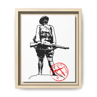 Vintage Explorer Silhouette with Red Stamp Matte Canvas Framed