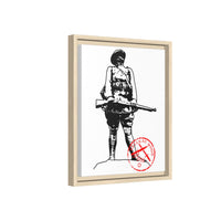 Vintage Explorer Silhouette with Red Stamp Matte Canvas Framed