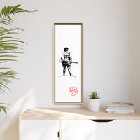 Vintage Explorer Silhouette with Red Stamp Matte Canvas Framed