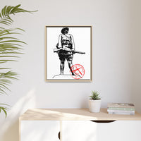 Vintage Explorer Silhouette with Red Stamp Matte Canvas Framed