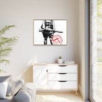 Vintage Explorer Silhouette with Red Stamp Matte Canvas Framed