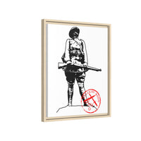 Vintage Explorer Silhouette with Red Stamp Matte Canvas Framed