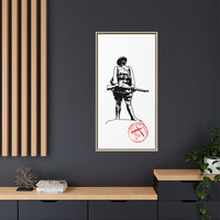 Vintage Explorer Silhouette with Red Stamp Matte Canvas Framed