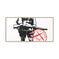 Vintage Explorer Silhouette with Red Stamp Matte Canvas Framed