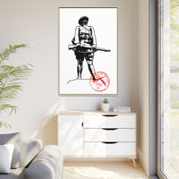 Vintage Explorer Silhouette with Red Stamp Matte Canvas Framed