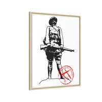 Vintage Explorer Silhouette with Red Stamp Matte Canvas Framed