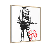 Vintage Explorer Silhouette with Red Stamp Matte Canvas Framed