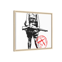 Vintage Explorer Silhouette with Red Stamp Matte Canvas Framed