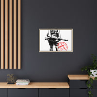 Vintage Explorer Silhouette with Red Stamp Matte Canvas Framed