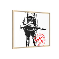Vintage Explorer Silhouette with Red Stamp Matte Canvas Framed