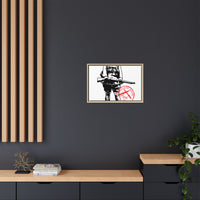 Vintage Explorer Silhouette with Red Stamp Matte Canvas Framed