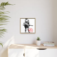Vintage Explorer Silhouette with Red Stamp Matte Canvas Framed