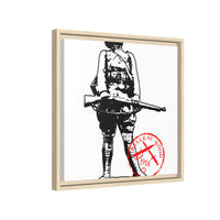 Vintage Explorer Silhouette with Red Stamp Matte Canvas Framed