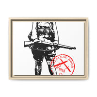 Vintage Explorer Silhouette with Red Stamp Matte Canvas Framed