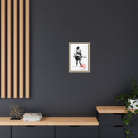 Vintage Explorer Silhouette with Red Stamp Matte Canvas Framed