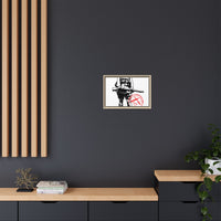 Vintage Explorer Silhouette with Red Stamp Matte Canvas Framed