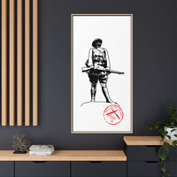Vintage Explorer Silhouette with Red Stamp Matte Canvas Framed