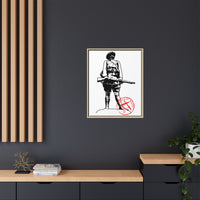 Vintage Explorer Silhouette with Red Stamp Matte Canvas Framed