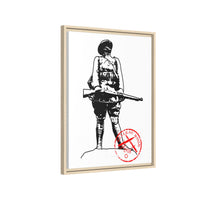 Vintage Explorer Silhouette with Red Stamp Matte Canvas Framed