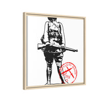 Vintage Explorer Silhouette with Red Stamp Matte Canvas Framed