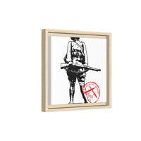 Vintage Explorer Silhouette with Red Stamp Matte Canvas Framed