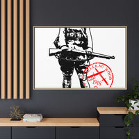 Vintage Explorer Silhouette with Red Stamp Matte Canvas Framed