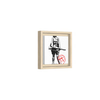 Vintage Explorer Silhouette with Red Stamp Matte Canvas Framed