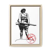 Vintage Explorer Silhouette with Red Stamp Matte Canvas Framed