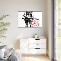 Vintage Explorer Silhouette with Red Stamp Matte Canvas Framed