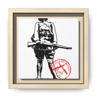 Vintage Explorer Silhouette with Red Stamp Matte Canvas Framed