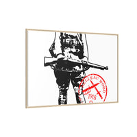 Vintage Explorer Silhouette with Red Stamp Matte Canvas Framed