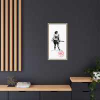 Vintage Explorer Silhouette with Red Stamp Matte Canvas Framed