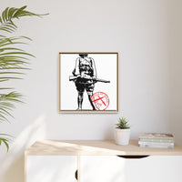 Vintage Explorer Silhouette with Red Stamp Matte Canvas Framed