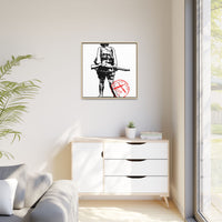Vintage Explorer Silhouette with Red Stamp Matte Canvas Framed