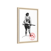 Vintage Explorer Silhouette with Red Stamp Matte Canvas Framed