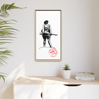 Vintage Explorer Silhouette with Red Stamp Matte Canvas Framed