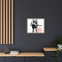 Vintage Explorer Silhouette with Red Stamp Matte Canvas Framed