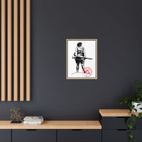 Vintage Explorer Silhouette with Red Stamp Matte Canvas Framed