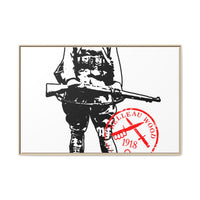 Vintage Explorer Silhouette with Red Stamp Matte Canvas Framed