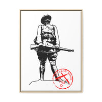 Vintage Explorer Silhouette with Red Stamp Matte Canvas Framed