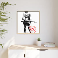 Vintage Explorer Silhouette with Red Stamp Matte Canvas Framed