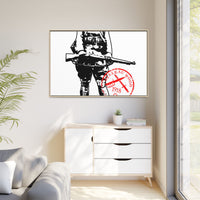 Vintage Explorer Silhouette with Red Stamp Matte Canvas Framed