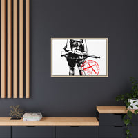 Vintage Explorer Silhouette with Red Stamp Matte Canvas Framed