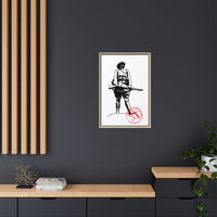 Vintage Explorer Silhouette with Red Stamp Matte Canvas Framed