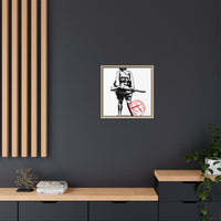 Vintage Explorer Silhouette with Red Stamp Matte Canvas Framed